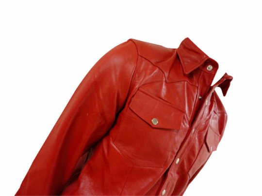 Noora New Men's 100% Lambskin Leather Red Shirt With Button Designer Biker Racer Red Shirt SU0147