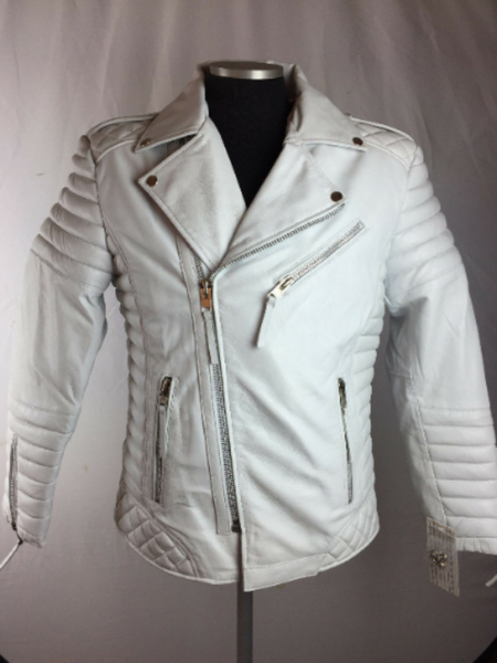 Noora Men's Lambskin Leather White Quilted Biker Jacket With Zipper Pocket White Rider Leather Jacket  SU0412