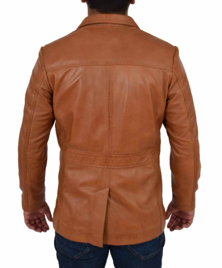 NOORA Mens Distress TAN Vintage Coat Jacket Genuine Lambskin Leather Jacket With Button Closure YK33