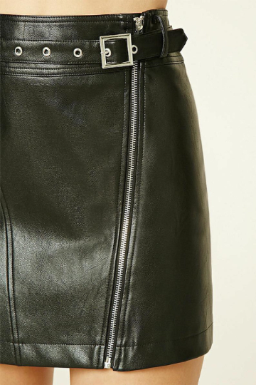 Noora Women's Black Belted  Mini Skirt With Branded YKK Zipper |  Black Thigh Length Skirt| Black  pencil mini Skirt SU0107