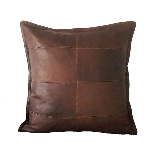 NOORA Real Lambskin leather pillow cover,Plain Square Soft Antique Brown Leather Pillow Cover, Housewarming,Throw Cover YK83