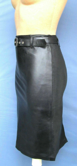 Noora Women's Black Lambskin Leather Pencil Formal Skirt | Black Belted Formal Meeting Wear  Leather Skirt SU0110