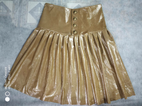 Noora Women's metallic gold Lambskin Leather Skirt With Button Closure | Metallic Gold  pleated leather skirt |SU0112