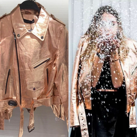 Noora New Women's Rare!!! Metallic Leather Biker Motorcycle Jacket Coat, Ladies Rose Gold Leather Jacket YK018