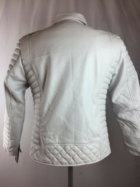 Noora Men's Lambskin Leather White Quilted Biker Jacket With Zipper Pocket White Rider Leather Jacket  SU0412