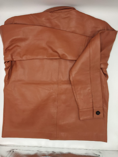 Noora New Men's 100% Lambskin Leather Brown Shirt Style Leather Jacket With Button Designer Tan Leather Shirt SU0156