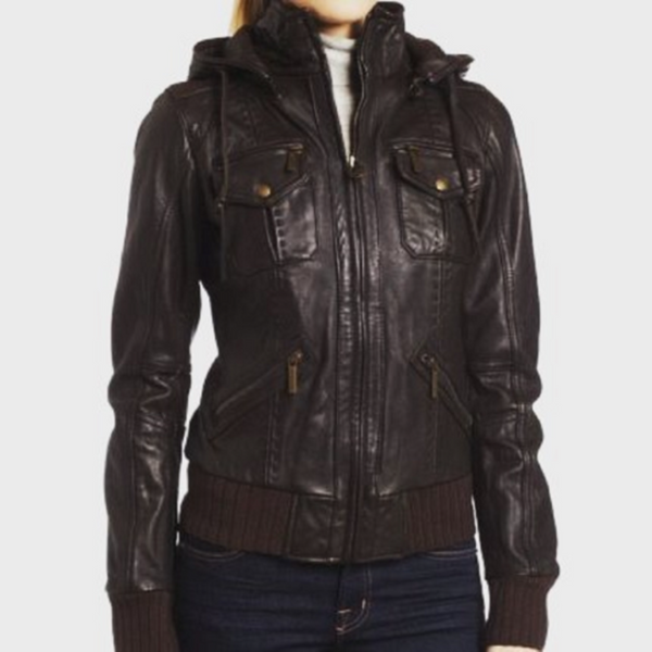 NOORA Customize Handmade Dark Brown Lambskin Leather Jacket with zipper pocket Bomber jacket with