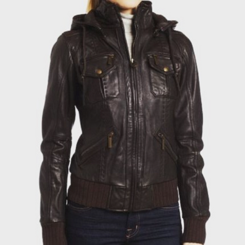 NOORA Customize Handmade Dark Brown Lambskin Leather Jacket with zipper pocket Bomber jacket with