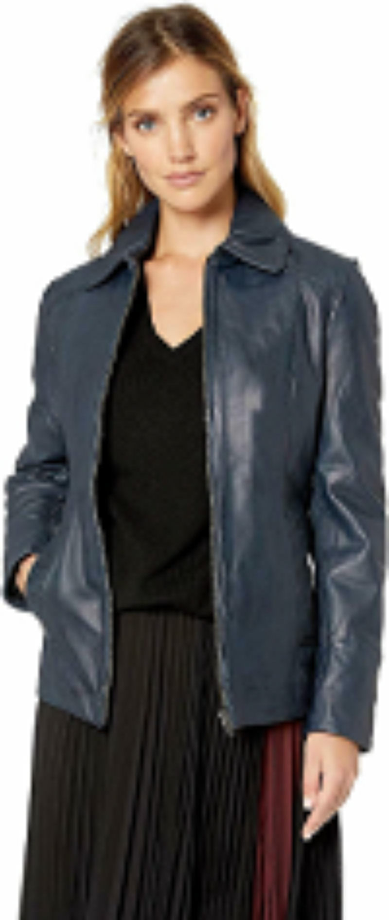 NOORA Womens Lambskin Navy Blue Leather Jacket Motorcycle Slim fit Biker Jacket With Zipper Closure YK064