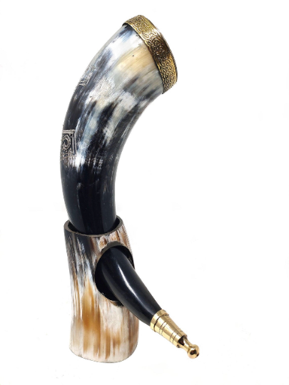 Handcrafted Viking Drinking Horn Goblet Natural Horn BEER MUG | Cup for Ale, Beer, Wine | 100% Leak Free | With Horn Stand For Halloween Gift YK04