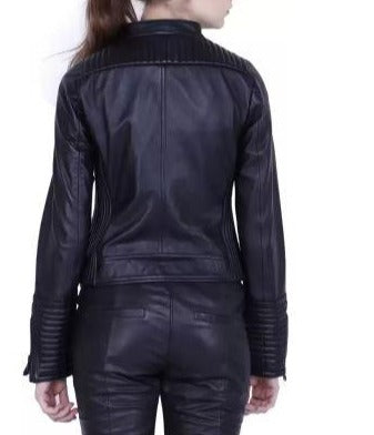Noora New Womens Lambskin Black Leather Jacket With Quilted Designer Jacket, Trendy Biker Style Jacket YK0253