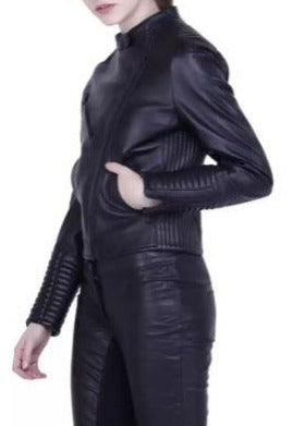 Noora New Womens Lambskin Black Leather Jacket With Quilted Designer Jacket, Trendy Biker Style Jacket YK0253
