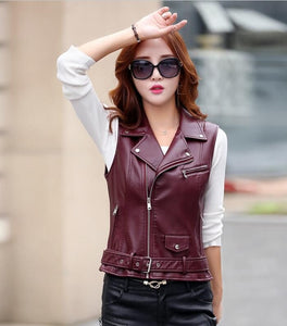 Noora Womens Maroon Lambskin Leather Biker Vest Coat | Maroon Belted Biker Leather Vest Coat With Zipper SU0175