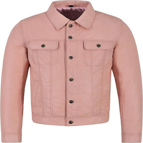 Noora New Lambskin Men's Pink Leather Shirt & Jacket, Motorcycle Slim Fit Biker Jacket, Dashing Style Jacket SN023