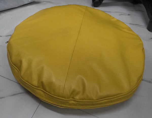 NOORA Yellow Lambskin Leather Pillow Cover | Round Cushion Cover | Housewarming Decorative Cover | Throw Case Cover For Home & Living Decor | SK84