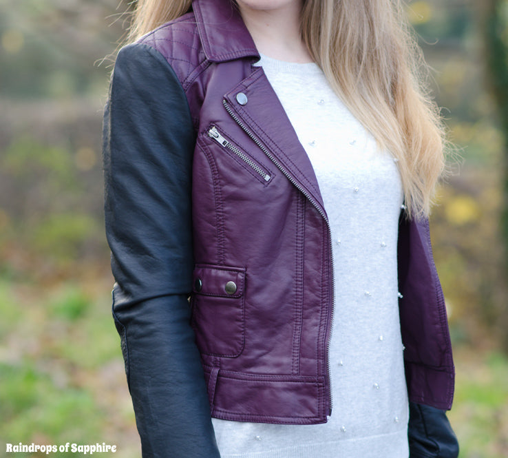 Noora Women's Multi Color Quilted Leather Jacket | Black & Purple Combination Quilted Leather Jacket SU0179