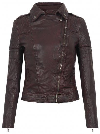 Noora Women's burgundy Biker Leather Jackets ST0258
