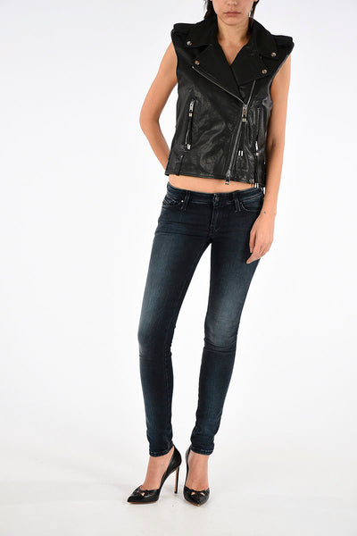 Noora New Womens Lambskin BLACK Leather Vest Coat With Buckle, Braided Designer Biker Sleeveless Coat YK0211