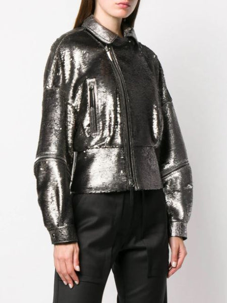 NOORA Women Sparkle Black Leather Jacket | Lambskin leather biker jacket | Shiny & Glitter Jacket YK048
