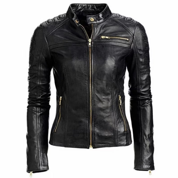 Noora Women's Lambskin Leather Jacket | Motorcycle Leather Jacket | Western Style Jacket For Girls | Modern Party wear Leather Jacket | Best Birthday Gift For Her | SK03