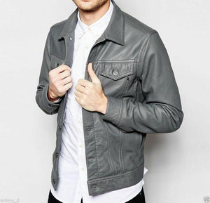 Noora New Lambskin Mens Gray Leather Shirt & Jacket, Motorcycle Slim Fit Biker Jacket, Dashing Style Jacket YK094