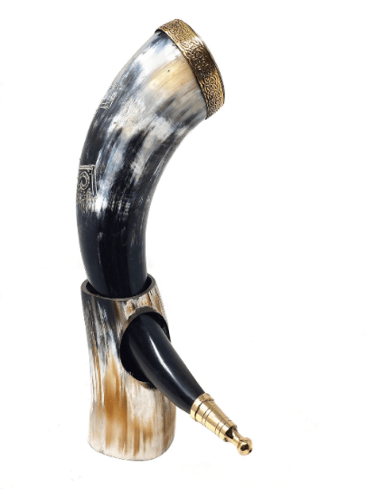 Viking Drinking Horn Goblet Natural Horn Beer Mug, Cup for Ale, Beer, Wine, Leak Free, With Horn