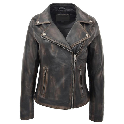 Noora New Womens Lambskin Black Rub Off Leather Jacket, Biker Style Jacket, Best Gift For Winter YK0245