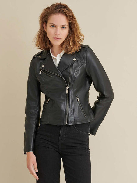 NOORA NEW Women & Ladies Stylish Party Casual Wear FASHIONABLE Asymmetrical Black Biker Leather Jacket, Moto Girl's Jacket