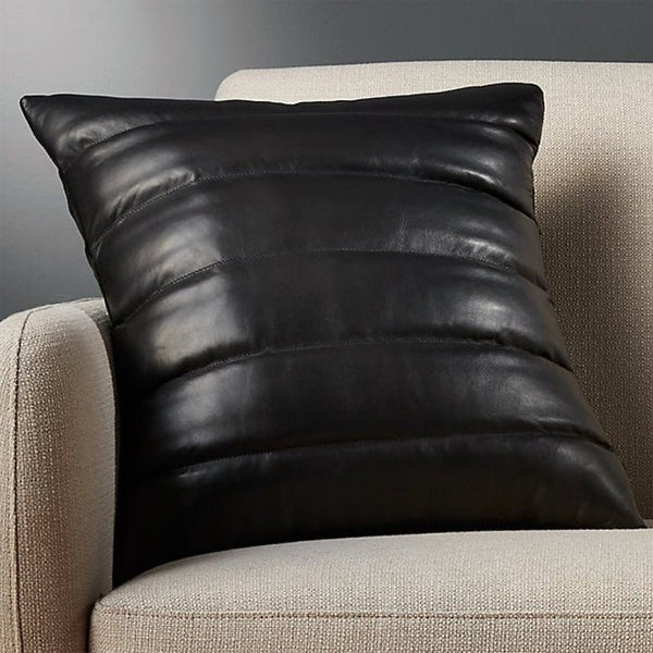 Lambskin Leather Pillow Cover, Decorative Quilted Square Cushion Cover, Leather Throw Cases for Couch