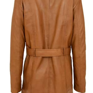 NOORA New Stylish LAMBSKIN Soft Leather Women TAN 100% Genuine Leather Trench Coat, 1960's Designer trech coat , Coller Design Coat #SJ520