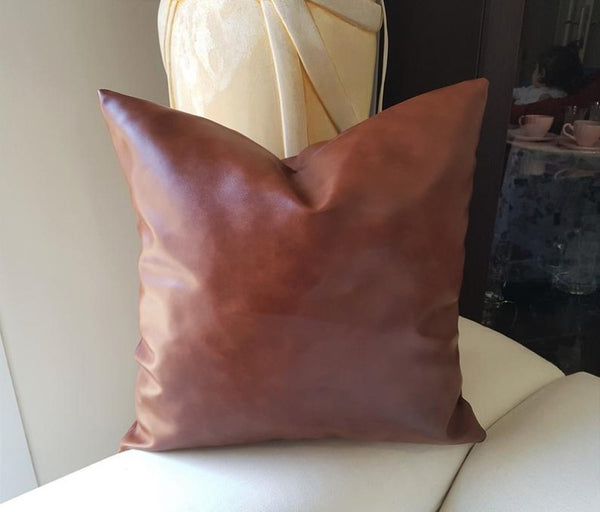 Noora Antique Brown Lambskin  Leather pillow cover, Square Pillow, Housewarming, Home & Living Décor SU0148