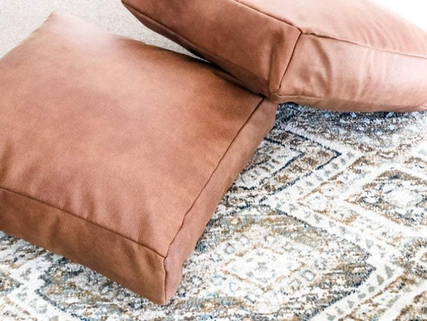 Noora Lambskin Tan Leather Seat Cushion Cover, Dining Cushion, Table Seat Cover, Home sweet Cover, Modern pillow cover YK0218
