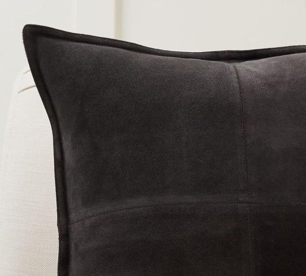 Noora Black Suede Leather Cushion Covers, Square Home Décor, Black Suede Pillow Cover|SU0141