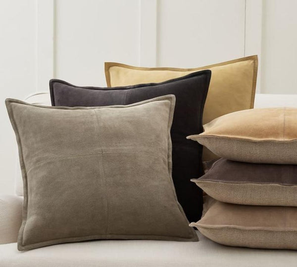 Noora Black Suede Leather Cushion Covers, Square Home Décor, Black Suede Pillow Cover|SU0141