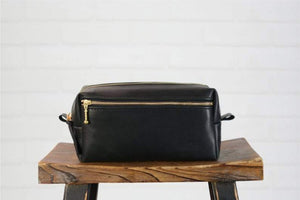 Noora Black Lambskin Leather Dopp Kit, Classic Travel Bag, Groomsmen Gift YK0214