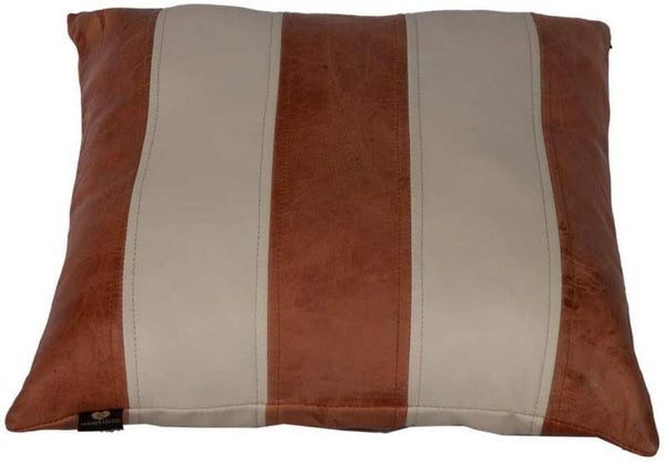 Noora Lambskin Leather Pillow Cover, Tan & Beige Decorative Square Cushion Cover, Color-Block Throw Cover, Housewarming Gifts JS02