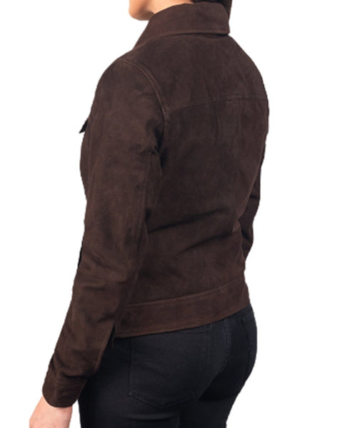 NOORA New Ladies Dark Brown Suede Leather Jacket, Casual Western motorcycle Jacket YK0249