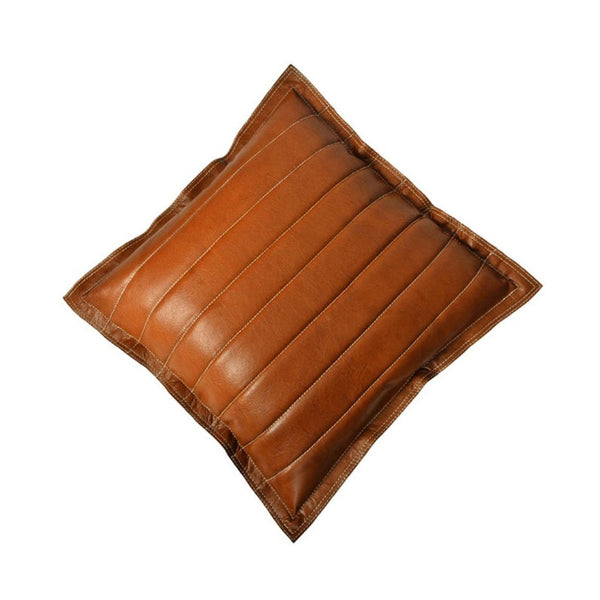 NOORA 100% Authentic Lambskin Brown Leather Pillows Cover For Couch, Quilted Designer Home Decor, Gift For Special YK0215