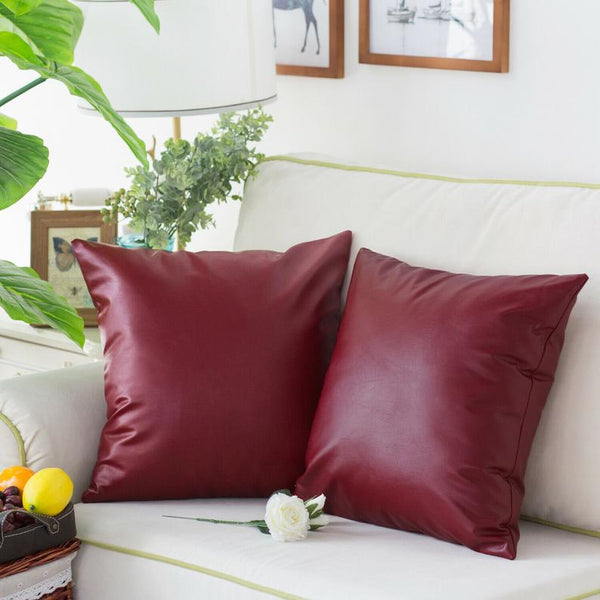 NOORA 100% Authentic Lambskin Burgundy Leather Pillows Cover For Couch, Home Decor, Gift For Special Pillow Cover YK092