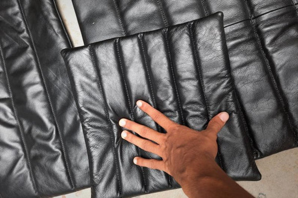 Noora Lambskin Leather Pillow Cover, Sofa Cushion Case,Throw Covers for Living Room, Quilted Black Cover SU0149