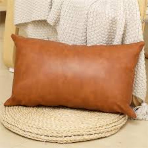 Noora Lambskin Leather Pillow Cover, Sofa Cushion Case, Decorative Throw Cover for Bedroom, Lumbar Pillow Cases- MANGO TAN YK044