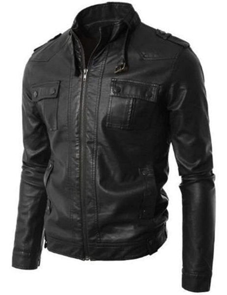 NOORA New Mens Black Leather Jacket, Quilted Designer Shiny Jacket Retro Style Biker Jacket YK0111