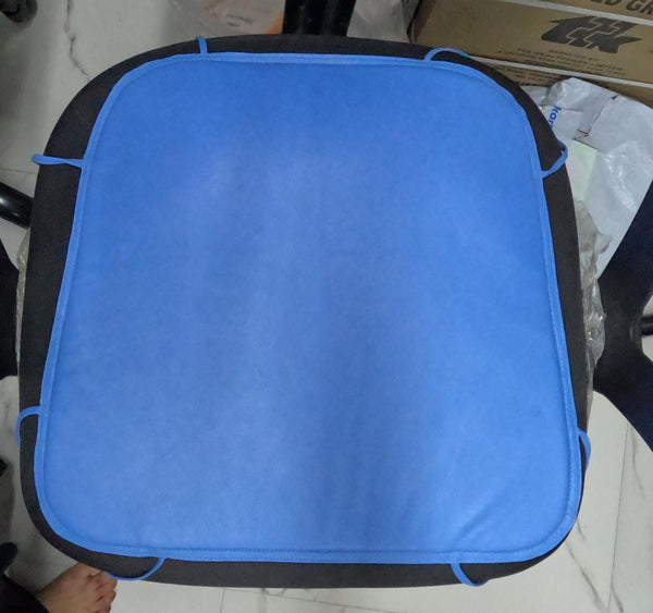 Lambskin Leather BLUE ROUND CHAIR PAD With TIES | Curvy Shape Rounded Edge Chair Pad |Seat Pad for Home & Office - Noora International