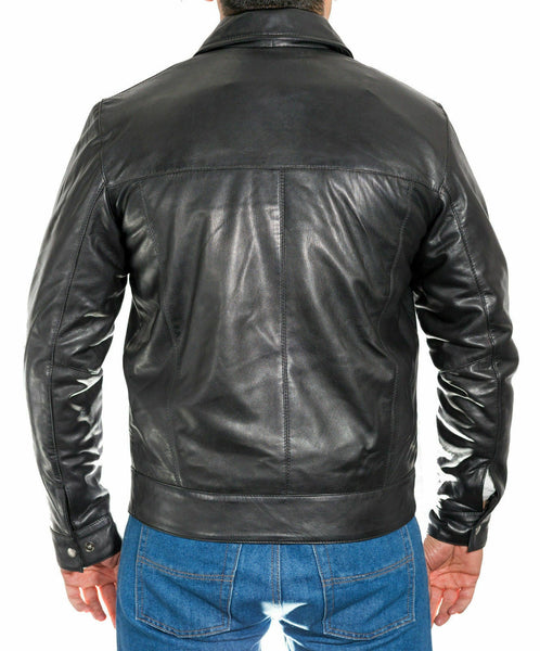 Mens Tailored Fit Bomber Real Leather Genuine Pilot Flying Jacket Casual Black - Noora International
