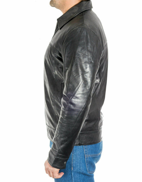 Mens Tailored Fit Bomber Real Leather Genuine Pilot Flying Jacket Casual Black - Noora International