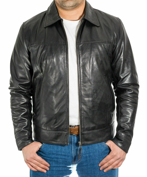 Mens Tailored Fit Bomber Real Leather Genuine Pilot Flying Jacket Casual Black - Noora International