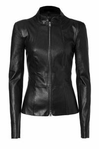 NOORA Womens Lambskin Black Leather Jacket Pleated Fashion Jacket With Zipper Closure | Slim Fit Jacket for Halloween YK065