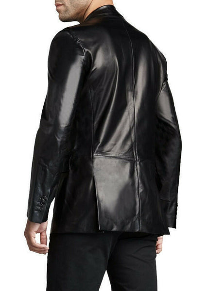 Nooora New MEN'S REAL Lambskin LEATHER Black SLIM FIT COAT / JACKET NI-23 - Noora International