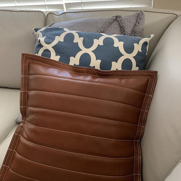 NOORA 100% Authentic Lambskin Brown Leather Pillows Cover For Couch, Quilted Designer Home Decor, Gift For Special YK0215 - Noora International