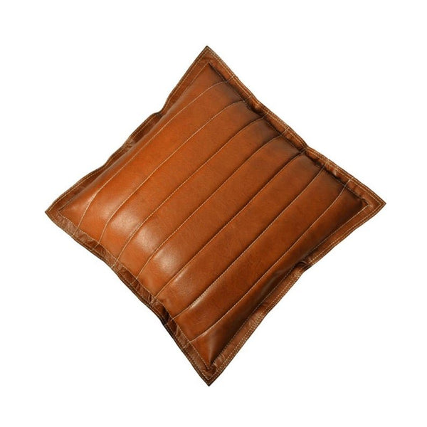 NOORA 100% Authentic Lambskin Brown Leather Pillows Cover For Couch, Quilted Designer Home Decor, Gift For Special YK0215 - Noora International